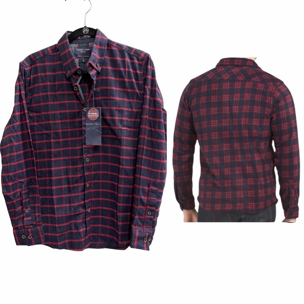 NWT NICKEL & IRON Flannel Button Down Shirt Red Blue Size Small